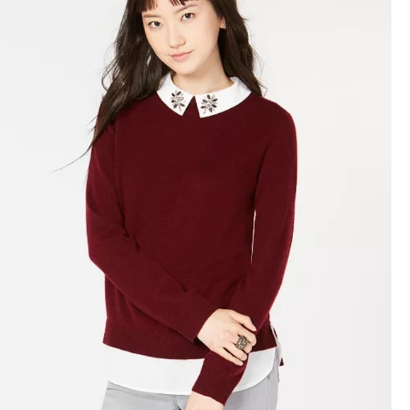 CHARTER CLUB Pure Cashmere Embellished Layered-Look Sweater Large Black & White - Picture 9 of 9